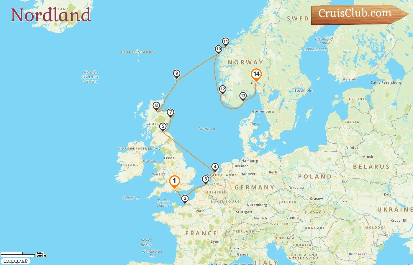 Croisière dans le Nordland de Southampton à Oslo à bord du navire Oceania Sirena avec des visites en France, en Belgique, aux Pays-Bas et en Norvège pendant 14 jours