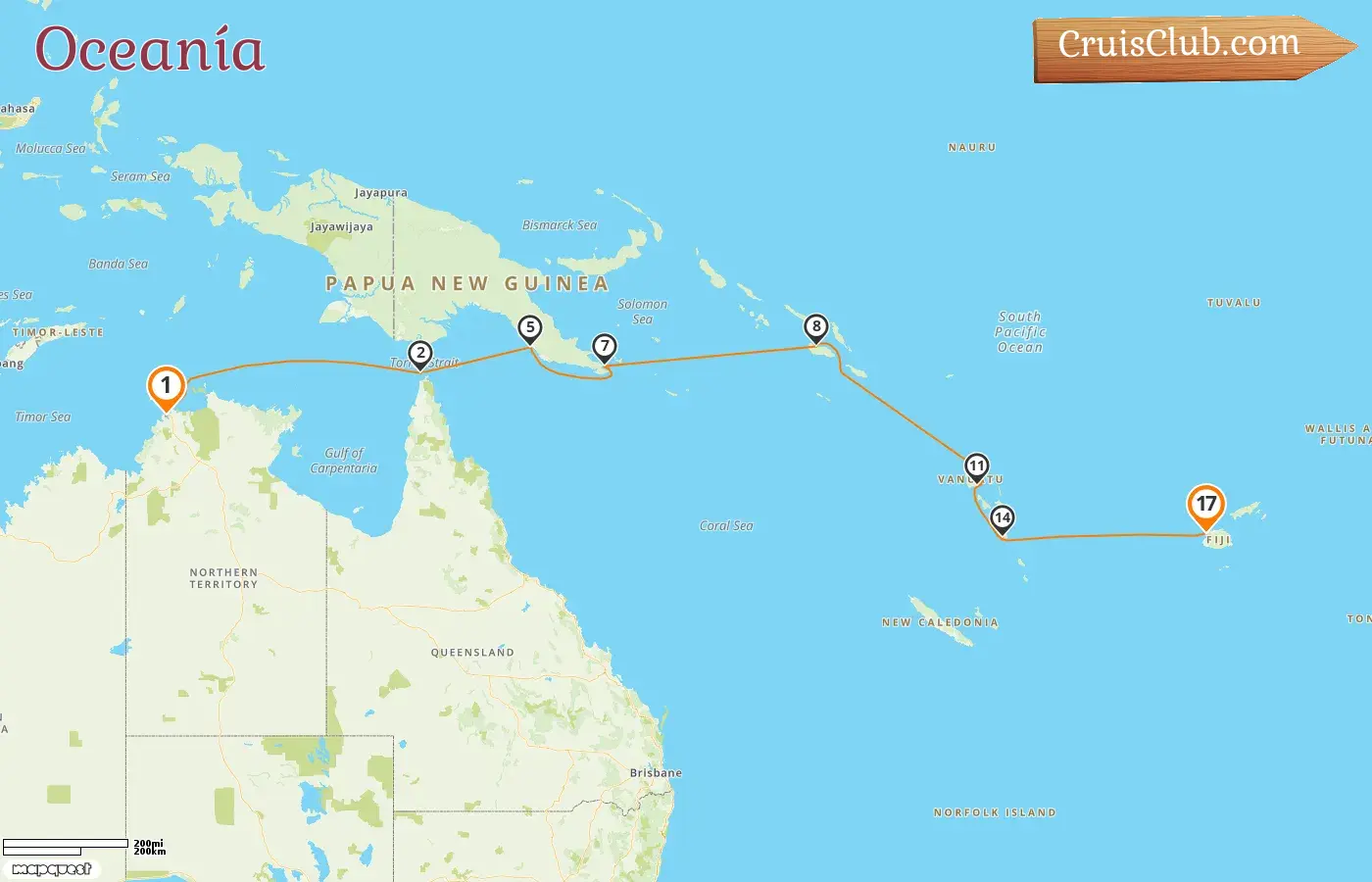 Crucero por el Pacífico Sur de Darwin a Lautoka a bordo del barco Le Jacques Cartier con visitas a Australia, Papúa Nueva Guinea, Vanuatu y Fiji por 17 días