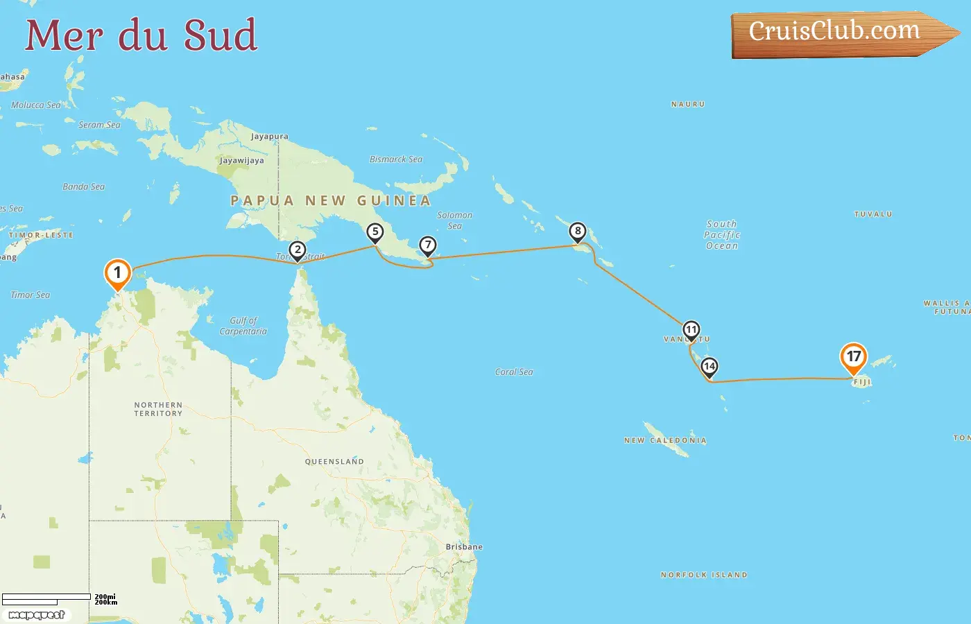 Croisière dans le Pacifique Sud de Darwin à Lautoka à bord du navire Le Jacques Cartier avec des escales en Australie, en Papouasie-Nouvelle-Guinée, au Vanuatu et aux Fidji pendant 17 jours