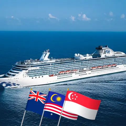 Cruise in the Australia from Sydney to Singapore aboard Coral Princess ship with visits to Australia, Indonesia, Malaysia, and Singapore for 21 days