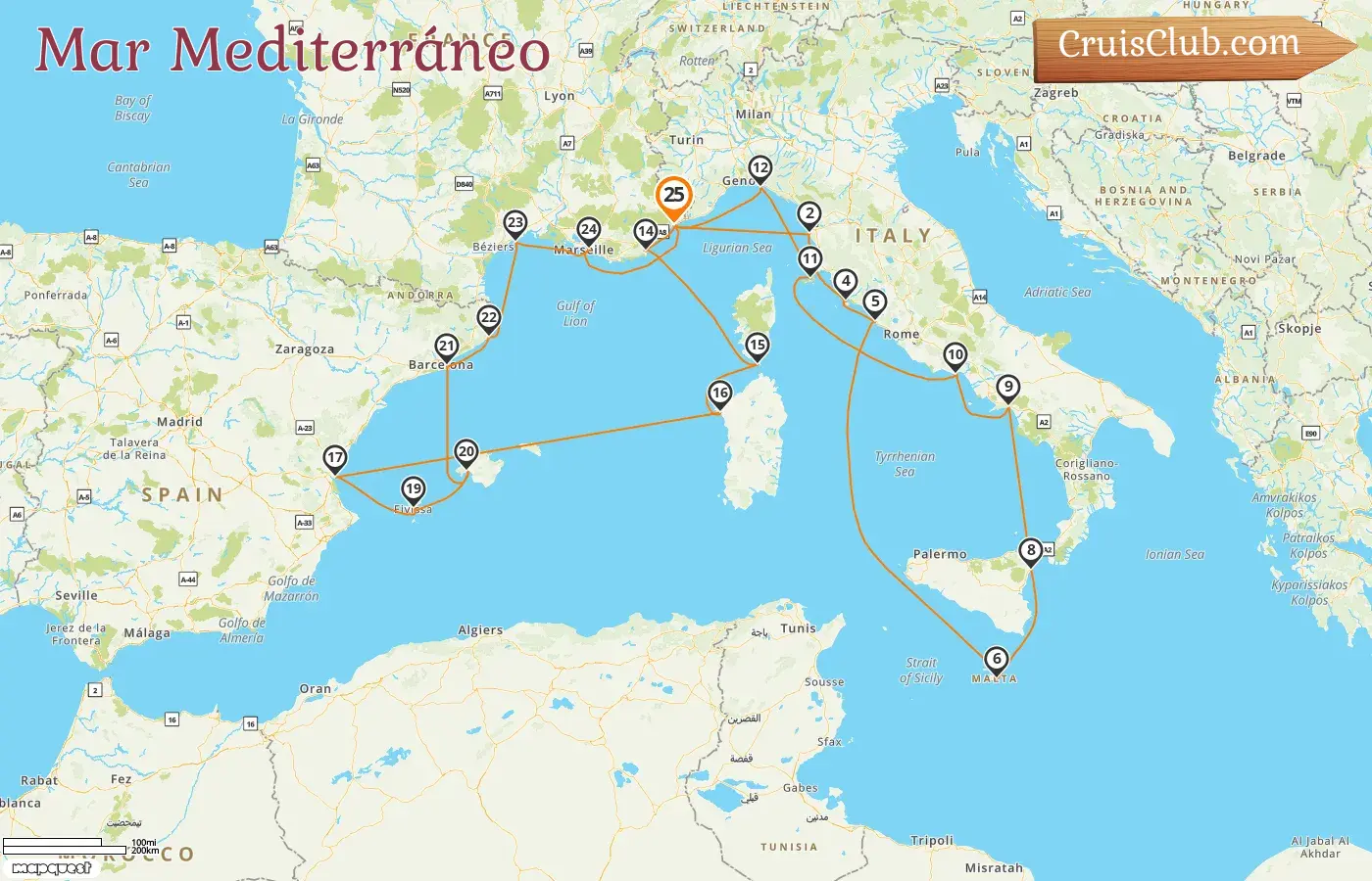 Crucero por el Mediterráneo desde Niza a bordo del barco Silver Shadow con visitas a Francia, Italia, Malta y España durante 25 días