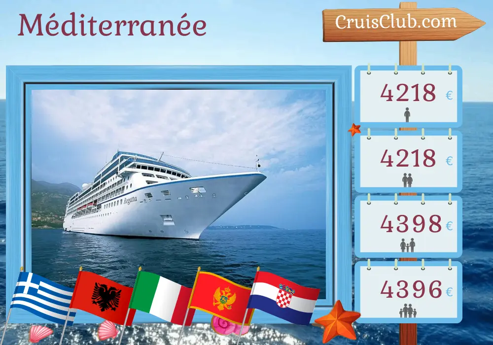 Croisière dans la Méditerranée de Le Pirée à Dubrovnik à bord du navire Oceania Regatta avec des visites en Grèce, en Albanie, en Italie, au Monténégro et en Croatie pendant 8 jours