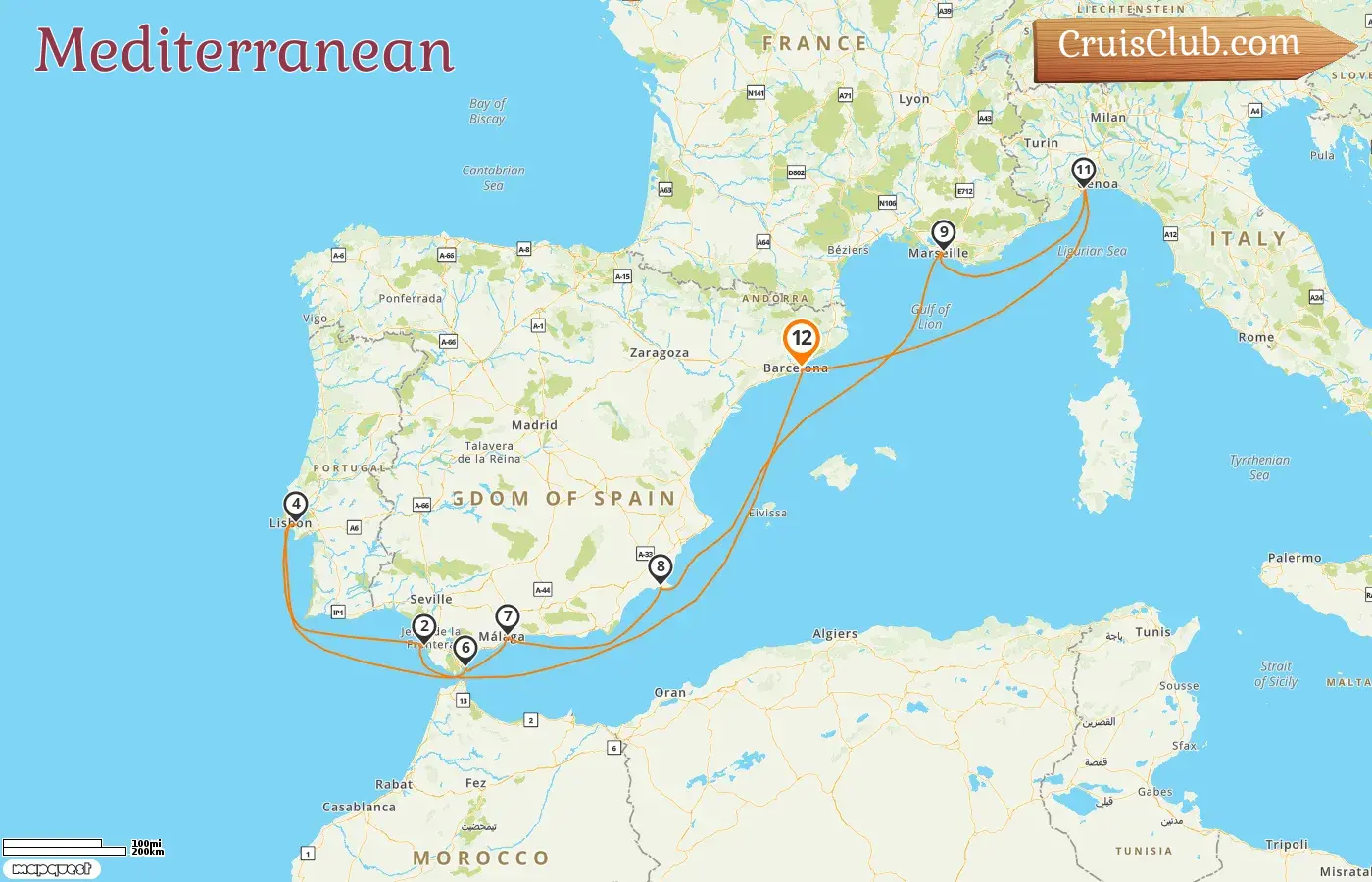 Cruise in the Mediterranean from Barcelona aboard Costa Diadema ship with visits to Spain, Gibraltar, France, and Italy for 12 days