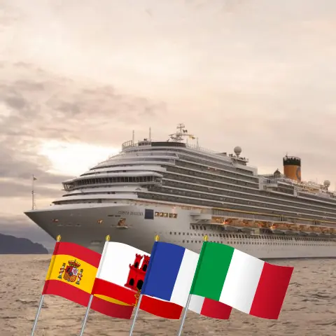 Cruise in the Mediterranean from Barcelona aboard Costa Diadema ship with visits to Spain, Gibraltar, France, and Italy for 12 days