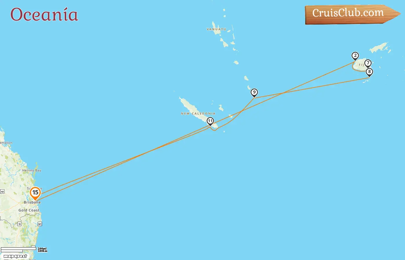 Crucero por el Pacífico Sur desde Brisbane a bordo del barco Grand Princess con visitas a Australia, Fiji, Vanuatu y Nueva Caledonia durante 15 días