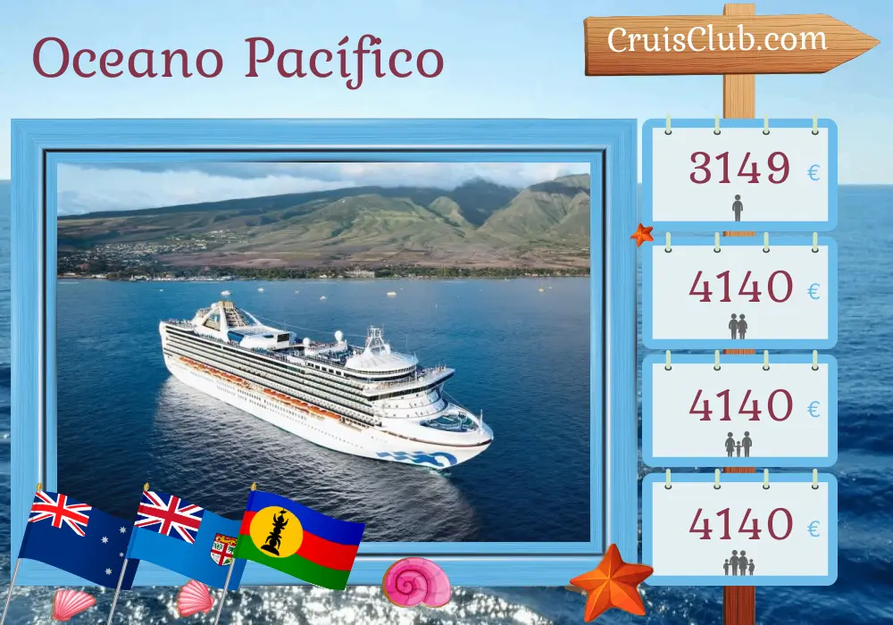 Cruzeiro no Pacífico Sul partindo de Brisbane a bordo do navio Grand Princess com visitas à Austrália, Fiji, Vanuatu e Nova Caledônia por 15 dias