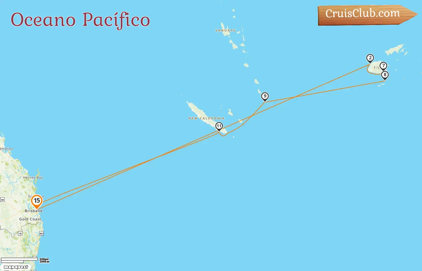 Cruzeiro no Pacífico Sul partindo de Brisbane a bordo do navio Grand Princess com visitas à Austrália, Fiji, Vanuatu e Nova Caledônia por 15 dias