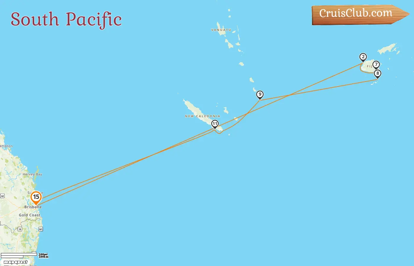 Cruise in the South Pacific from Brisbane aboard Grand Princess ship with visits to Australia, Fiji, Vanuatu, and New Caledonia for 15 days
