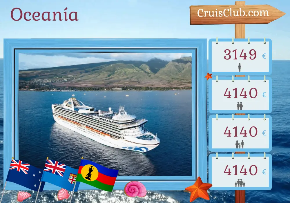 Crucero por el Pacífico Sur desde Brisbane a bordo del barco Grand Princess con visitas a Australia, Fiji, Vanuatu y Nueva Caledonia durante 15 días