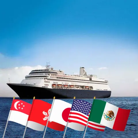 Cruise in the World trip from Singapore to Fort Lauderdale aboard Volendam ship with visits to Singapore, Viet Nam, Hong Kong, Taiwan, Japan, USA, Mexico, El Salvador, Panama, and Colombia for 56 days