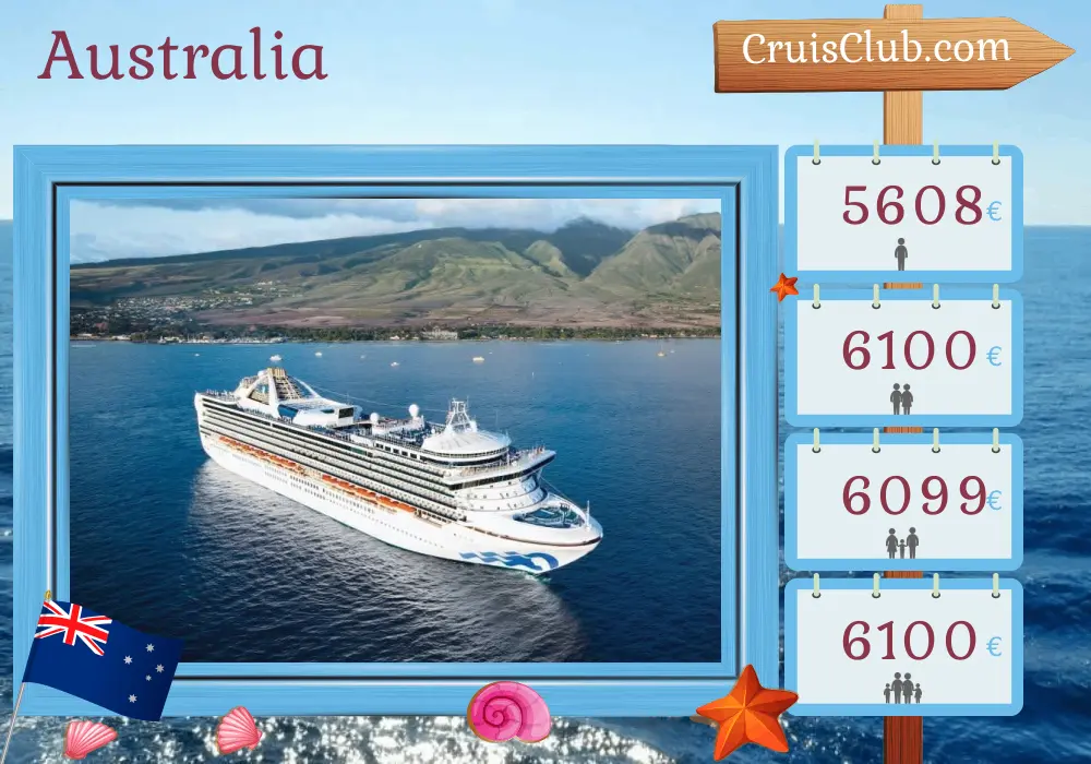 Cruise in the Australia from Fremantle / Perth to Sydney aboard Grand Princess ship with visits to Australia for 18 days