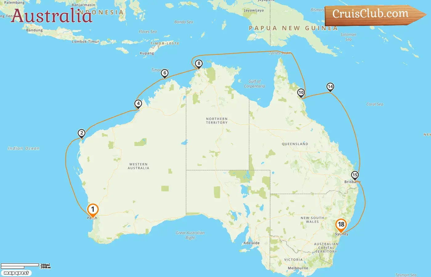 Cruise in the Australia from Fremantle / Perth to Sydney aboard Grand Princess ship with visits to Australia for 18 days