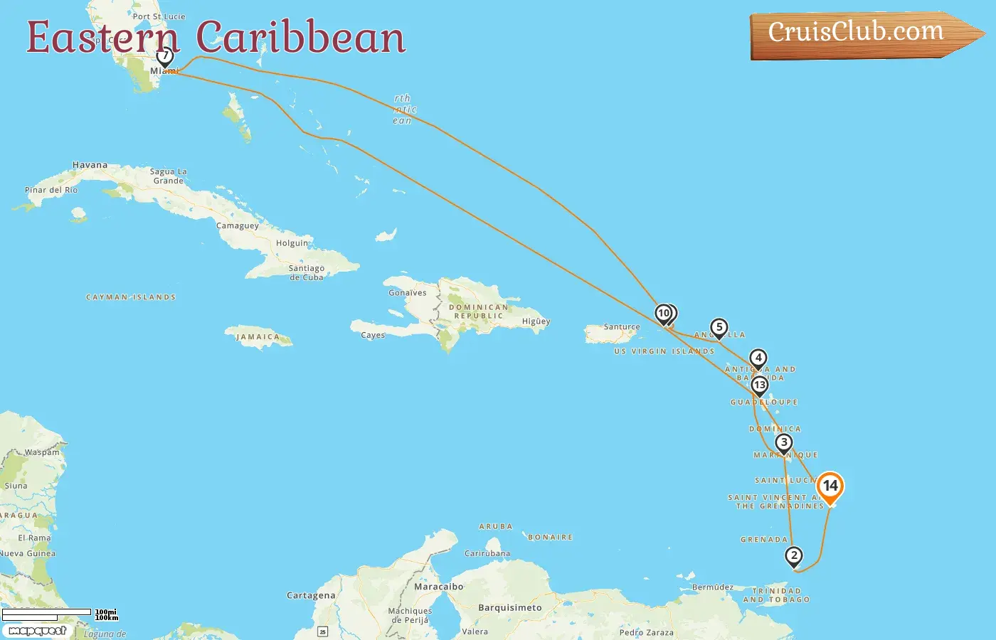 Kreuzfahrt in der östlichen Karibik ab Bridgetown an Bord des Schiffs EXPLORA I mit Besuchen in Barbados, Trinidad und Tobago, USA, Britischen Jungferninseln und Guadeloupe für 14 Tage