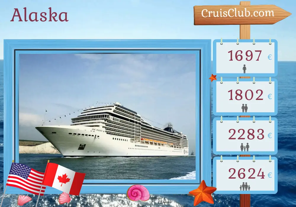 Crucero por Alaska desde Seattle a bordo del barco MSC Poesia con visitas a Estados Unidos y Canadá durante 8 días