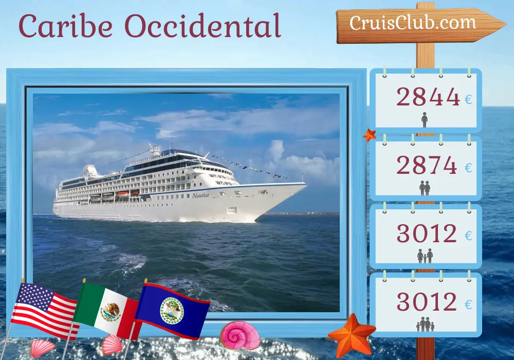 Crucero por el Caribe Occidental desde Miami a bordo del barco Oceania Nautica con visitas a Estados Unidos, México, Honduras y Belice durante 8 días