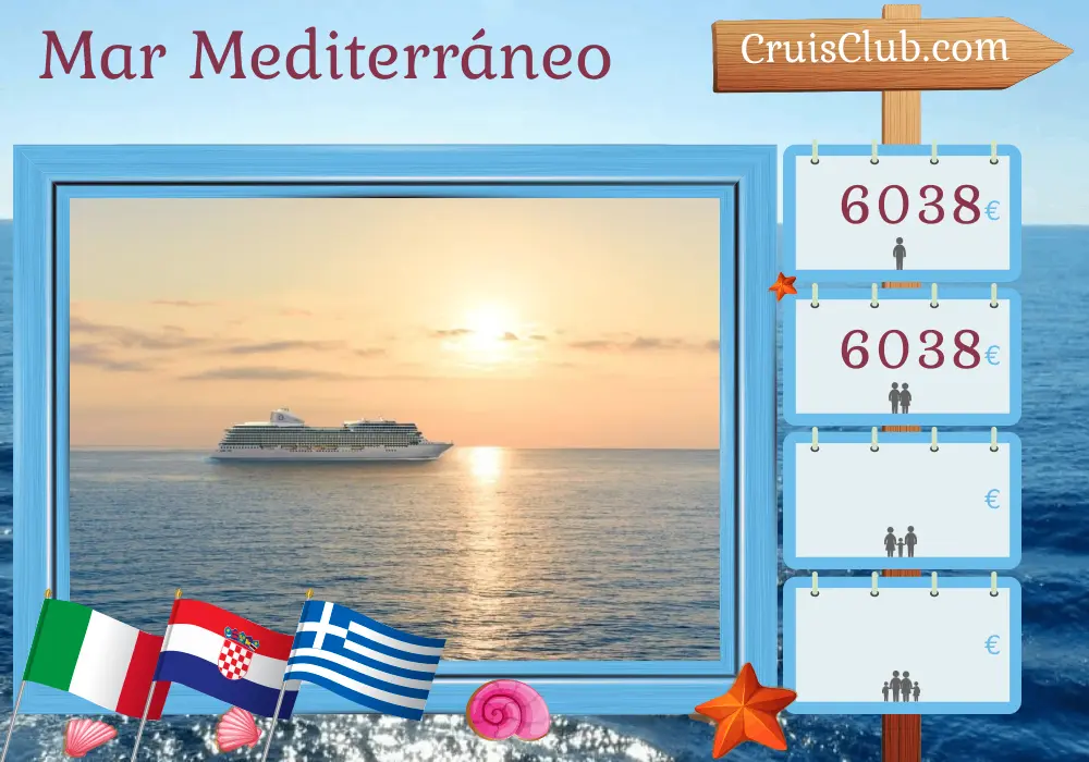 Crucero por el Mediterráneo desde Trieste a El Pireo a bordo del barco Oceania Allura con visitas a Italia, Croacia y Grecia durante 8 días