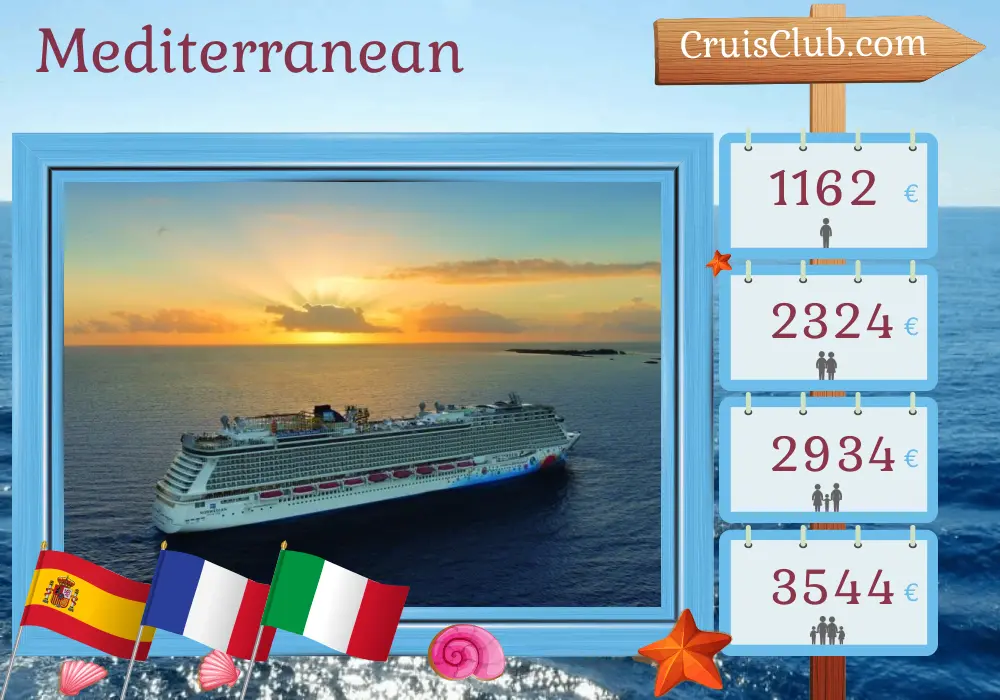Cruise in the Mediterranean from Barcelona aboard Norwegian Breakaway ship with visits to Spain, France, and Italy for 10 days