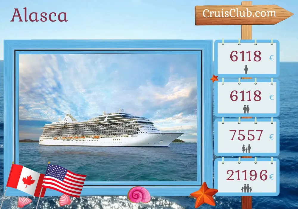 Cruzeiro no Alasca de Vancouver para Seattle a bordo do navio Oceania Riviera com visitas ao Canadá e EUA por 11 dias