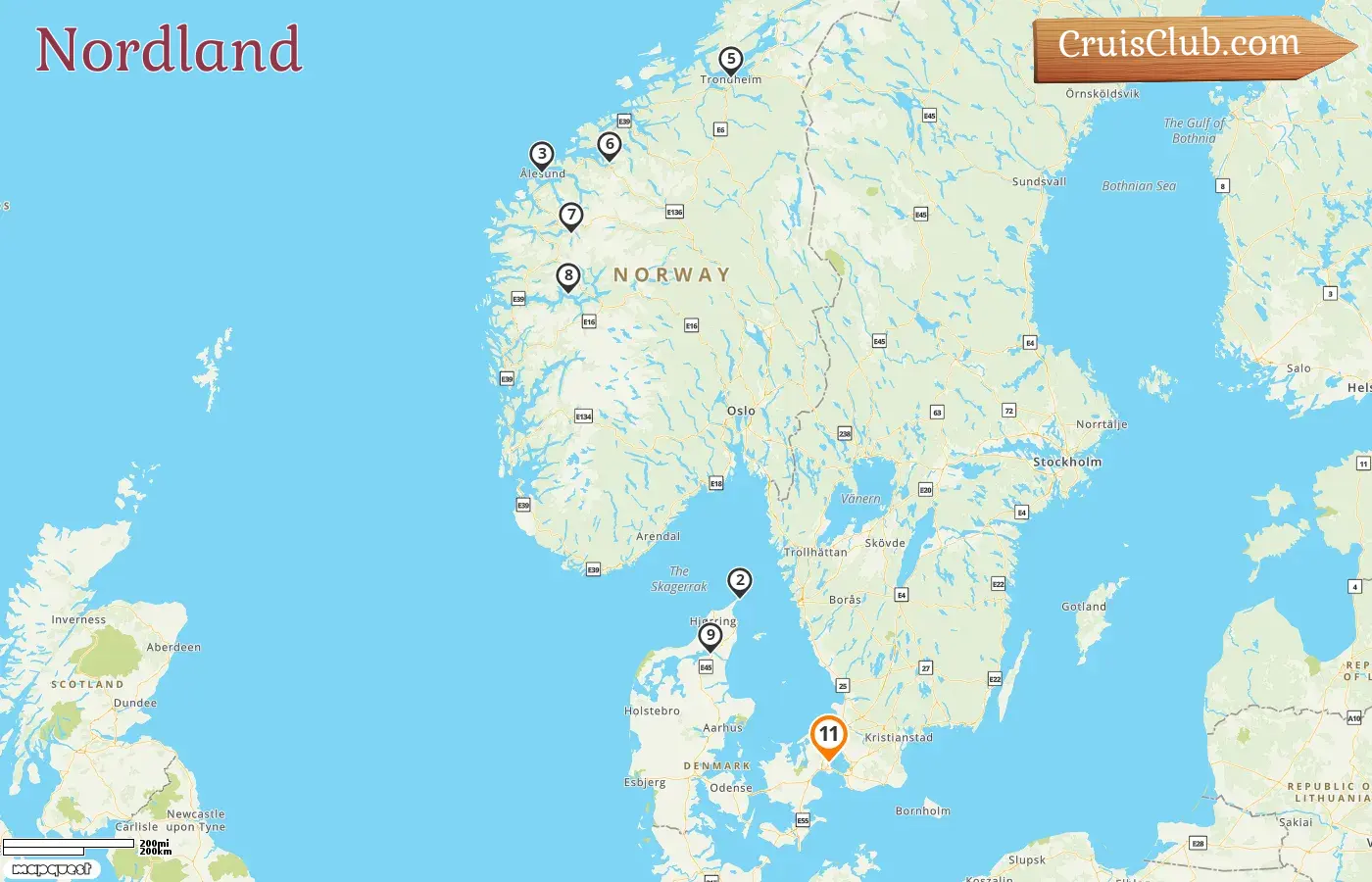 Crucero por el Norte desde Copenhague a bordo del barco Silver Dawn con visitas a Dinamarca y Noruega durante 11 días