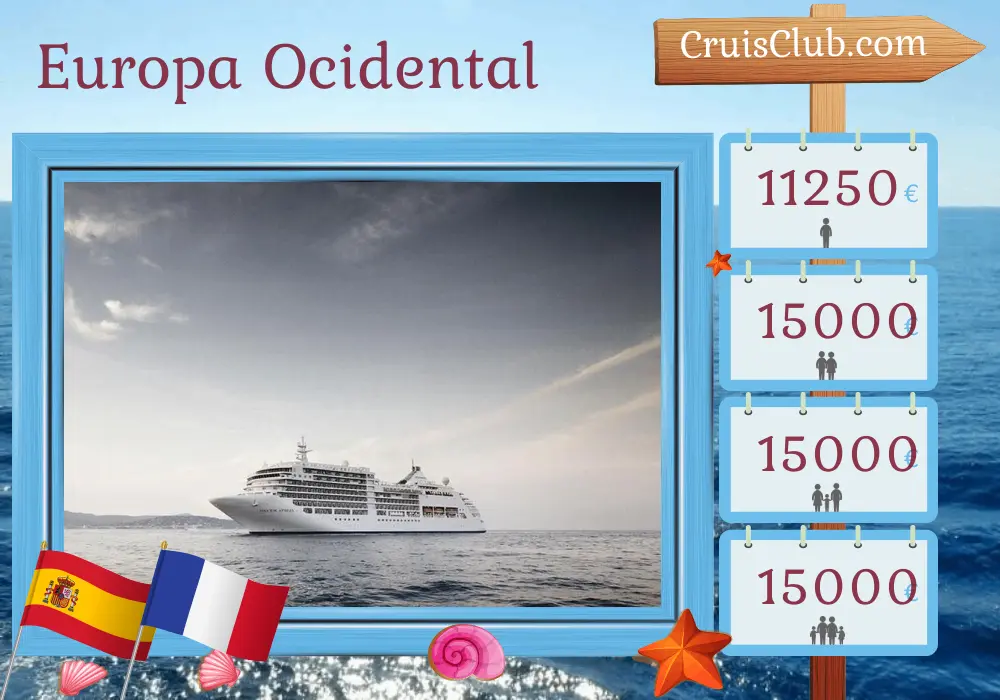 Cruzeiro na Europa Ocidental a partir de Lisboa a bordo do navio Silver Spirit com visitas a Espanha e França por 11 dias