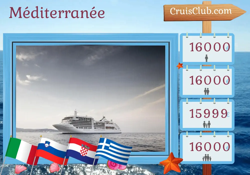 Croisière en Méditerranée de Venise à Le Pirée à bord du navire Silver Spirit avec des visites en Italie, en Slovénie, en Croatie et en Grèce pendant 11 jours