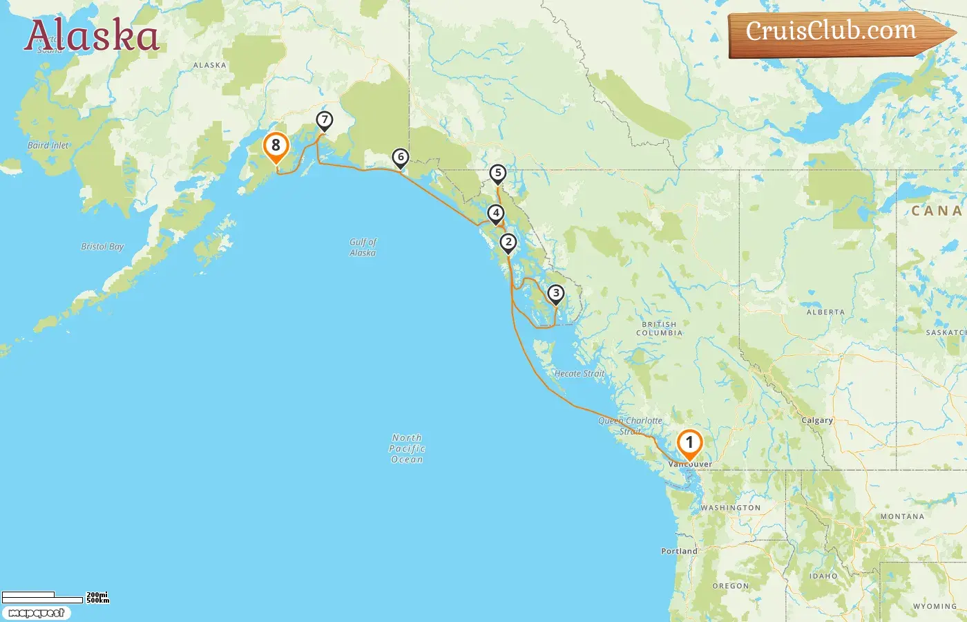 Croisière en Alaska de Vancouver à Anchorage à bord du navire Silver Whisper avec visites au Canada et aux États-Unis pendant 8 jours