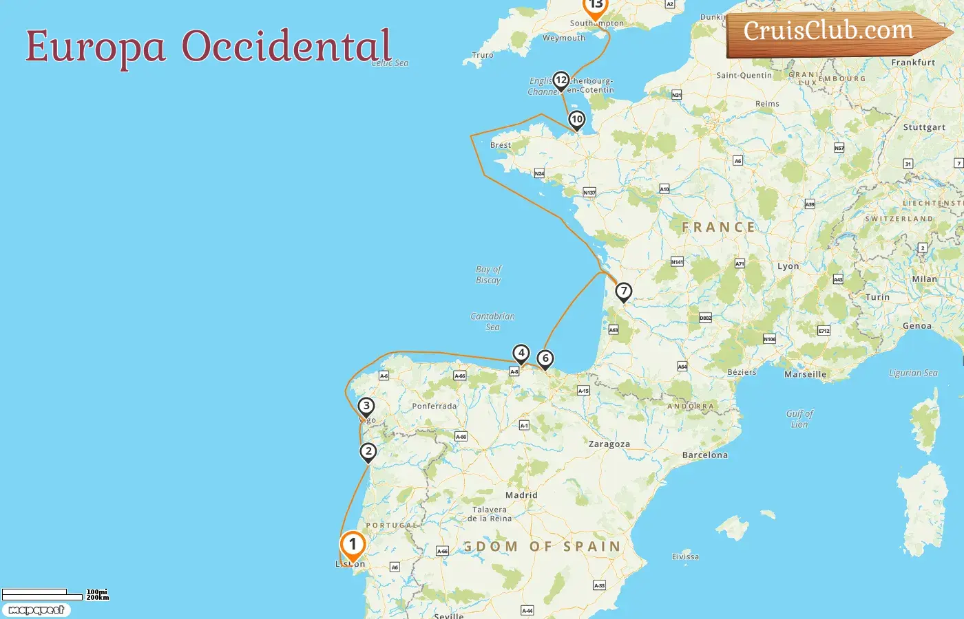 Crucero por Europa Occidental desde Lisboa hasta Southampton a bordo del barco Silver Spirit con visitas a España, Francia y Guernsey durante 13 días