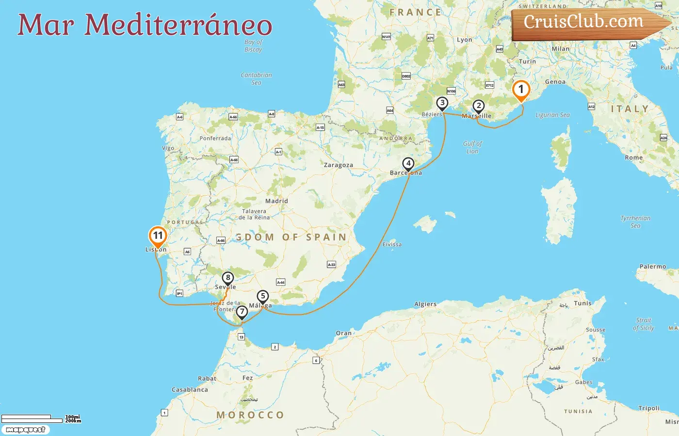 Crucero por el Mediterráneo de Niza a Lisboa a bordo del barco Silver Shadow con visitas a Francia, España y Gibraltar durante 11 días