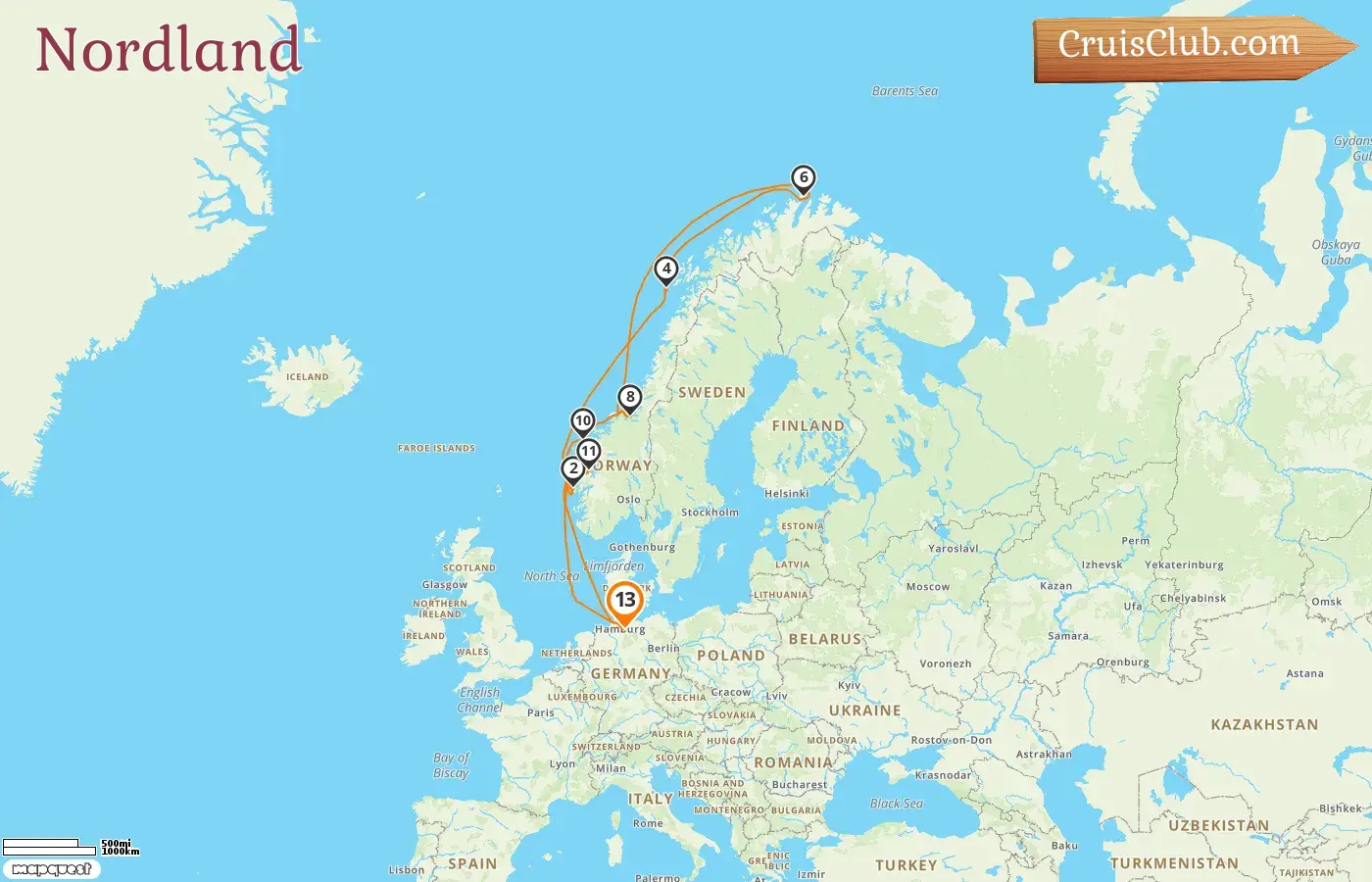 Croisière dans le Nord à partir de Hambourg à bord du navire Costa Favolosa avec des visites en Allemagne et en Norvège pendant 13 jours