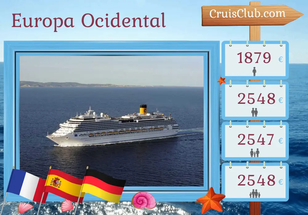 Cruzeiro pela Europa Ocidental de Marselha a Hamburgo a bordo do navio Costa Favolosa com visitas à França, Espanha e Alemanha por 13 dias