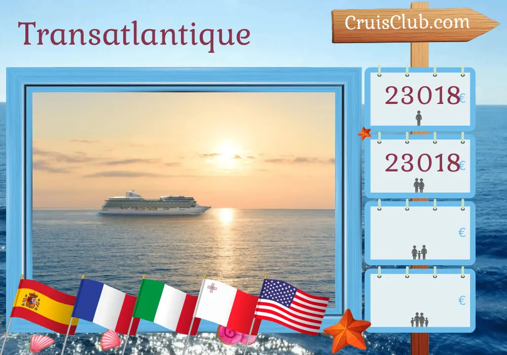 Croisière transatlantique de Tarragone à Miami à bord du navire Oceania Allura avec des visites en Espagne, en France, en Italie, à Malte, en Tunisie, au Maroc, à Porto Rico et aux États-Unis pendant 33 jours