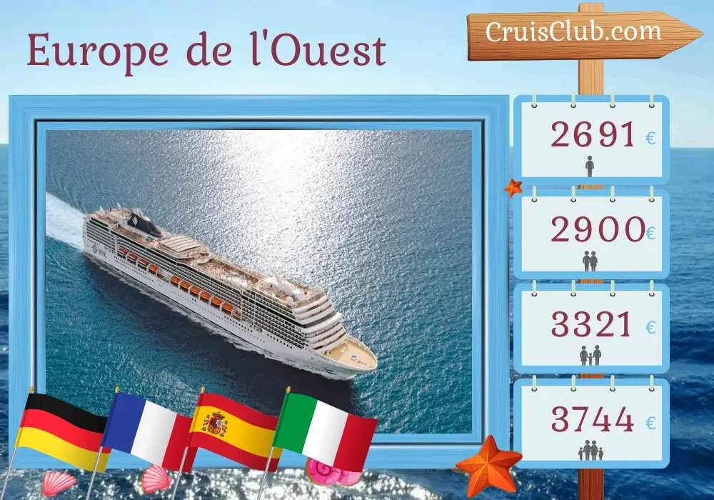 Croisière en Europe de l`Ouest de Warnemünde à Gênes à bord du navire MSC Magnifica avec des visites en Allemagne, en France, en Espagne et en Italie pendant 13 jours
