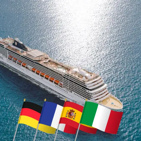 Western Europe Cruise from Warnemünde to Genoa on board the MSC Magnifica with stops in Germany, France, Spain, and Italy for 13 days