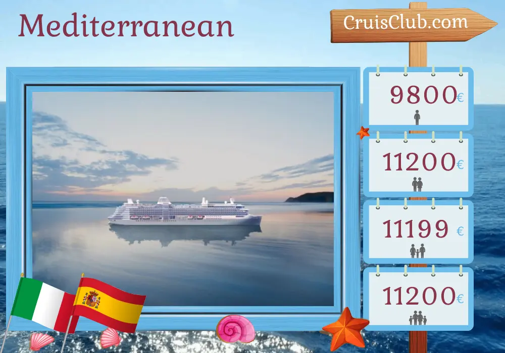 Cruise in the Mediterranean from Civitavecchia to Barcelona aboard Silver Nova ship with visits to Italy, Tunisia, and Spain for 8 days