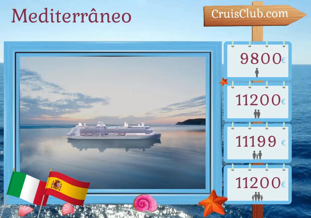 Cruzeiro no Mediterrâneo de Civitavecchia a Barcelona a bordo do navio Silver Nova com visitas à Itália, Tunísia e Espanha por 8 dias