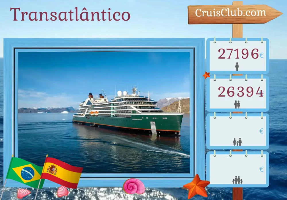 Cruzeiro no Transatlântico de Ushuaia a Barcelona a bordo do navio Seabourn Venture com visitas à Argentina, Uruguai, Brasil, Espanha e Marrocos por 37 dias