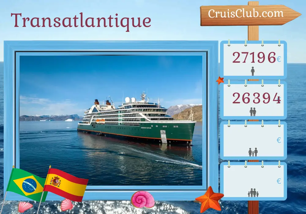 Croisière en transatlantique d`Ushuaia à Barcelone à bord du navire Seabourn Venture avec escales en Argentine, en Uruguay, au Brésil, en Espagne et au Maroc pendant 37 jours