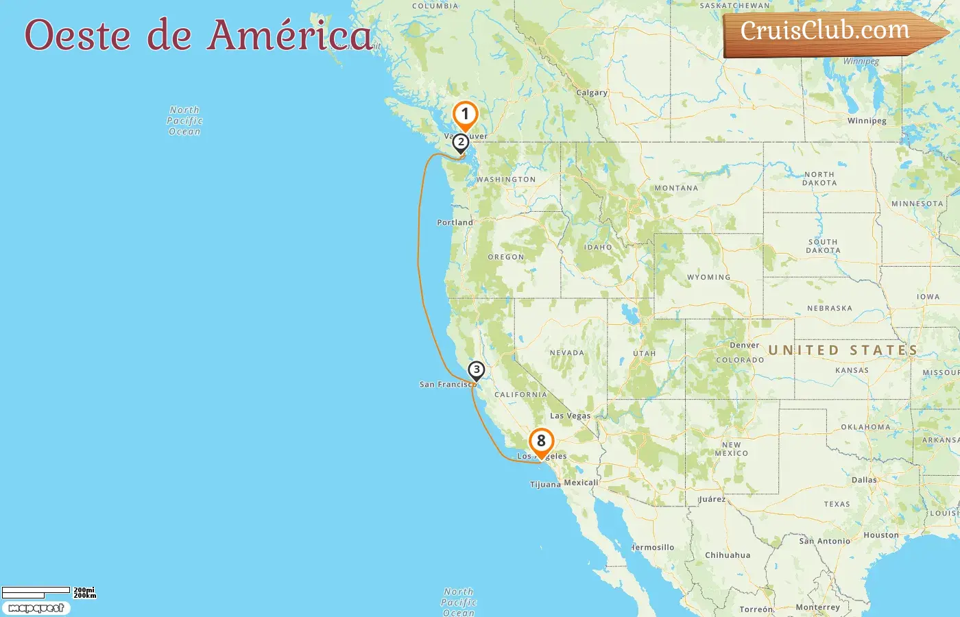 Crucero en el Oeste de América desde Vancouver a Los Ángeles a bordo del barco Star Princess con visitas a Canadá y Estados Unidos por 8 días