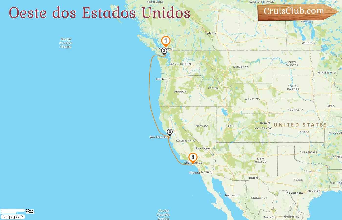 Cruzeiro no Oeste da América de Vancouver a Los Angeles a bordo do navio Star Princess com visitas ao Canadá e Estados Unidos por 8 dias