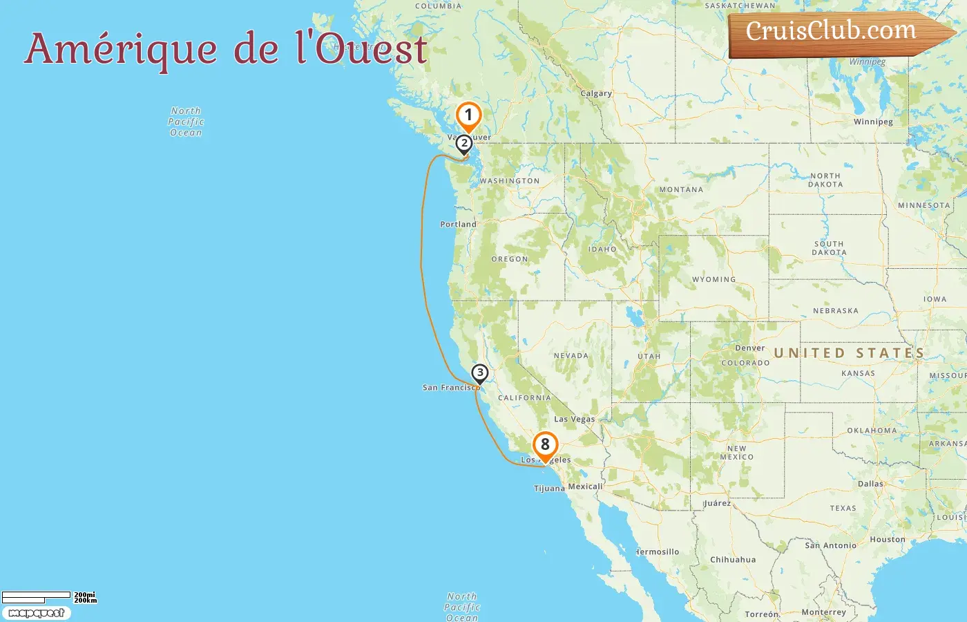 Croisière dans l`Ouest américain de Vancouver à Los Angeles à bord du navire Star Princess avec des visites au Canada et aux États-Unis pendant 8 jours