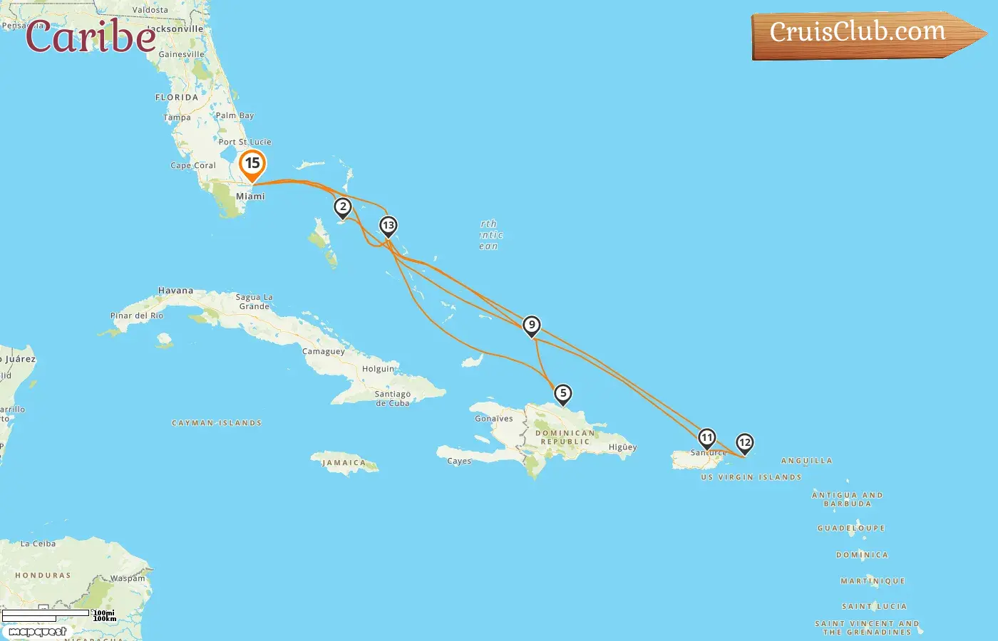 Crucero por el Caribe desde Fort Lauderdale a bordo del barco Eurodam con visitas a Estados Unidos, Bahamas, República Dominicana y Puerto Rico por 15 días