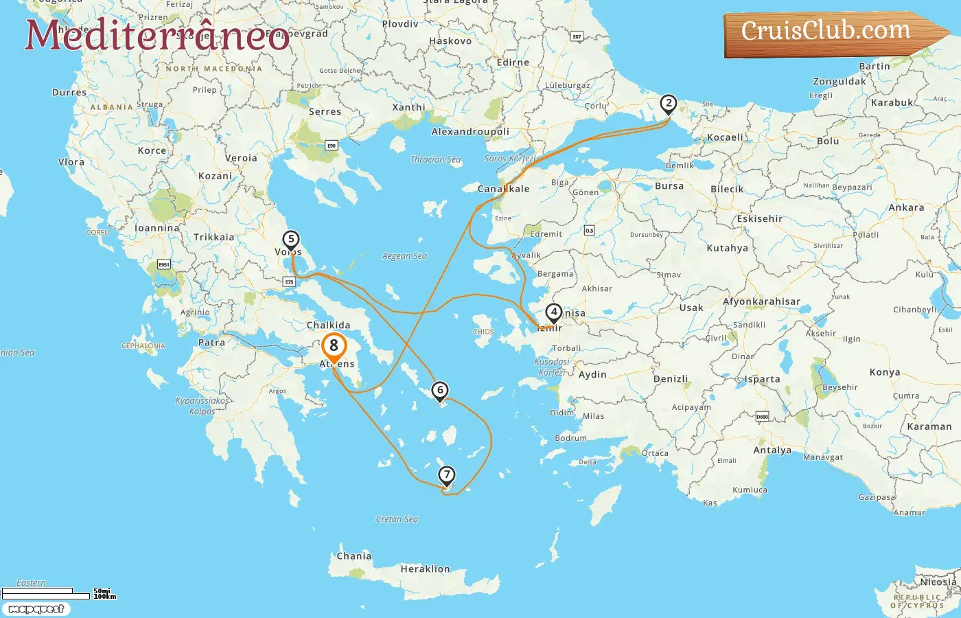 Cruzeiro no Mediterrâneo a partir de Pireu a bordo do navio Costa Fortuna com visitas à Grécia e Turquia por 8 dias