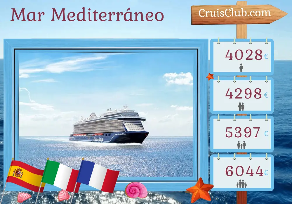 Crucero por el Mediterráneo desde Palma a bordo del barco Mein Schiff Flow con visitas a España, Italia y Francia durante 11 días
