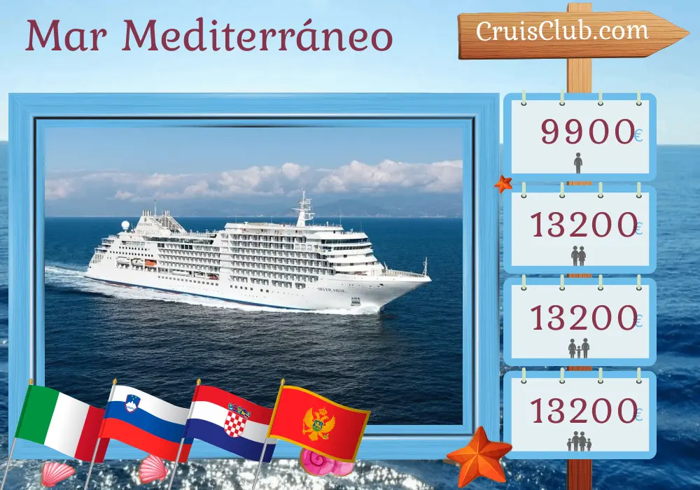 Crucero por el Mediterráneo desde Venecia a bordo del barco Silver Muse con visitas a Italia, Eslovenia, Croacia y Montenegro durante 10 días