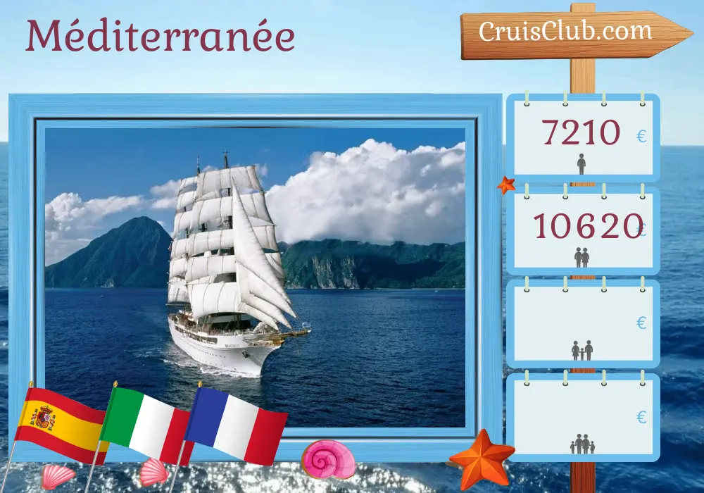 Croisière en Méditerranée de Palma à Livourne à bord du navire Sea Cloud II avec escales en Espagne, en Italie et en France pendant 9 jours