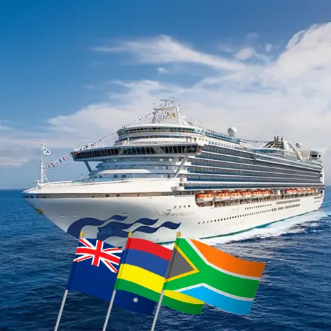 Cruise in the Australia from Sydney to Cape Town aboard Crown Princess ship with visits to Australia, Mauritius, and South Africa for 23 days
