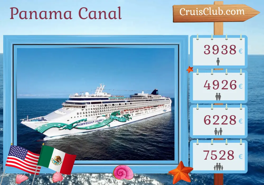 Cruise in the Panama Canal from San Diego to Miami aboard Norwegian Jade ship with visits to USA, Mexico, Guatemala, Costa Rica, Panama, and Colombia for 16 days