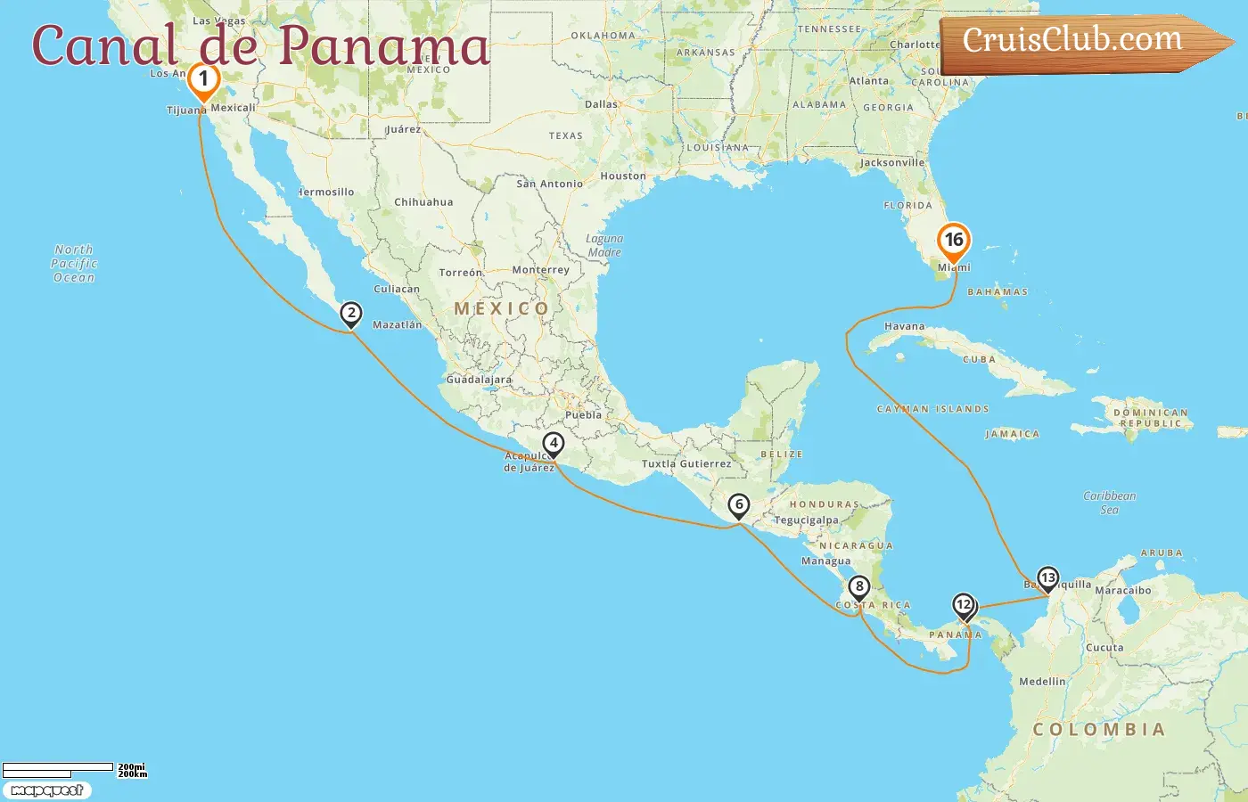 Croisière dans le canal de Panama de San Diego à Miami à bord du navire Norwegian Jade avec des arrêts aux États-Unis, au Mexique, au Guatemala, au Costa Rica, au Panama et en Colombie pendant 16 jours