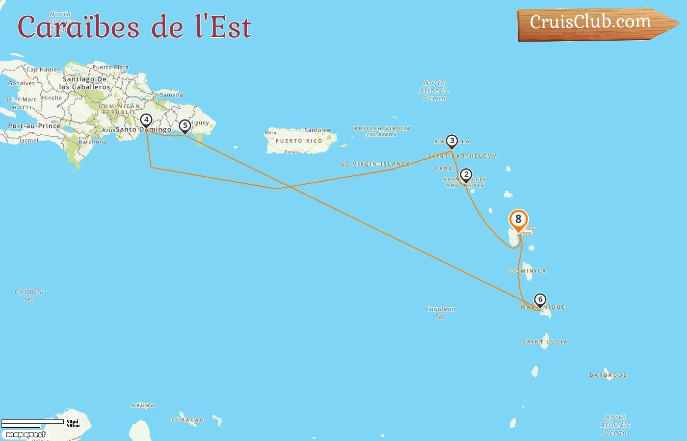 Croisière dans les Caraïbes de l`Est au départ de Pointe-à-Pitre à bord du navire Costa Fascinosa avec des visites en Guadeloupe et en République dominicaine pendant 8 jours
