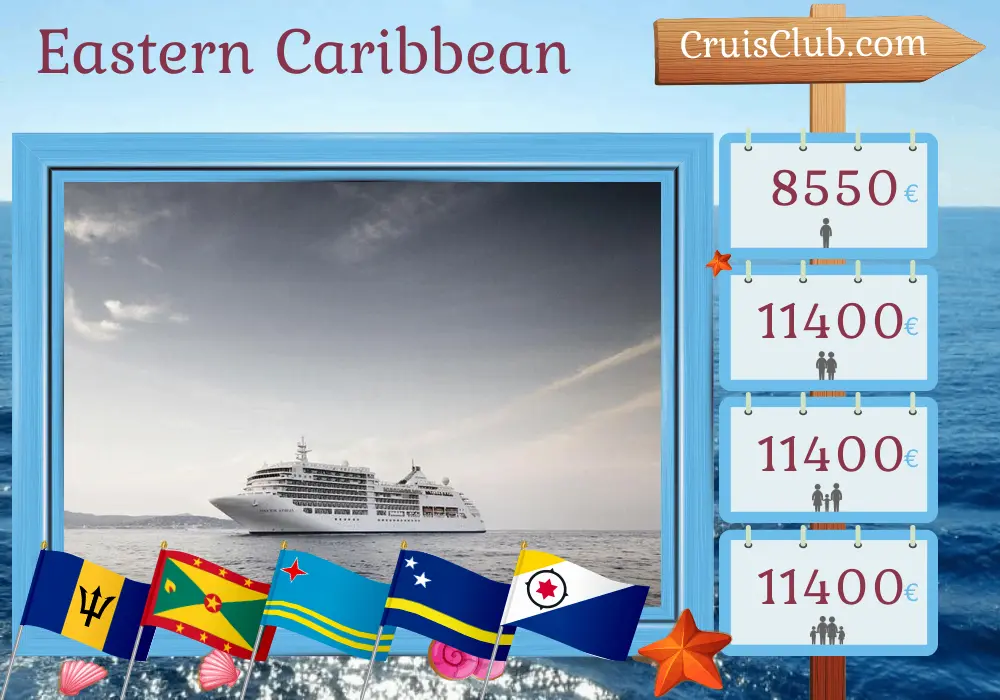 Kreuzfahrt in der östlichen Karibik ab Bridgetown an Bord des Schiffes Silver Spirit mit Stopps in Barbados, Saint Vincent und die Grenadinen, Grenada, Aruba und Curaçao für 11 Tage